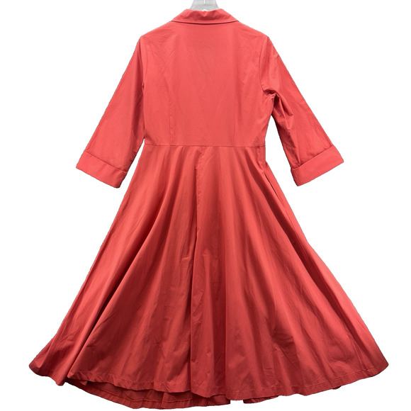 J. Peterman Long Sleeve 1947 Dress Size 12 Coral Red Cotton Flare Fit Retro - Picture 7 of 13